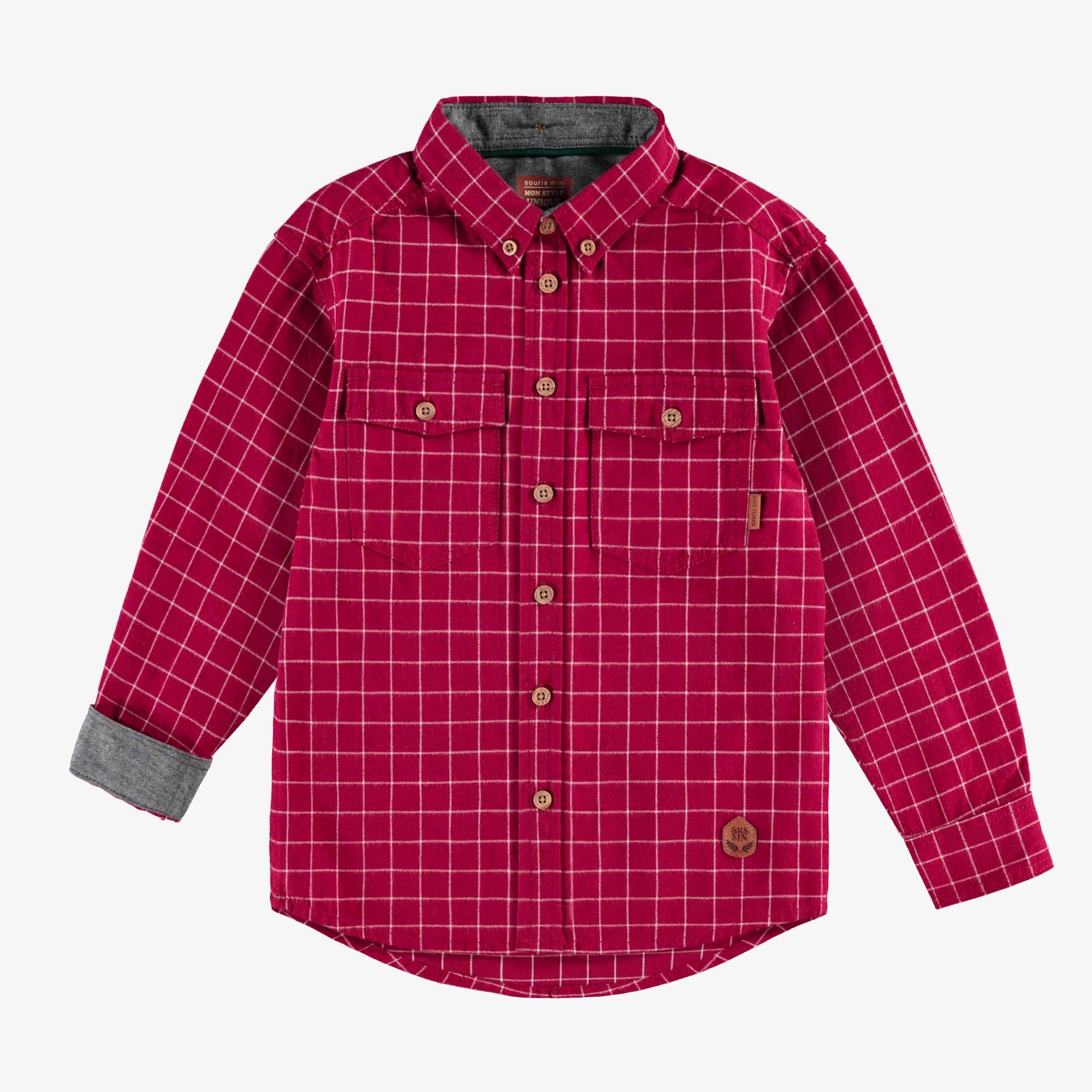 Chemise rouge à carreaux en flanelle brossée, enfant || Plaid red shirt in brushed flannel, child