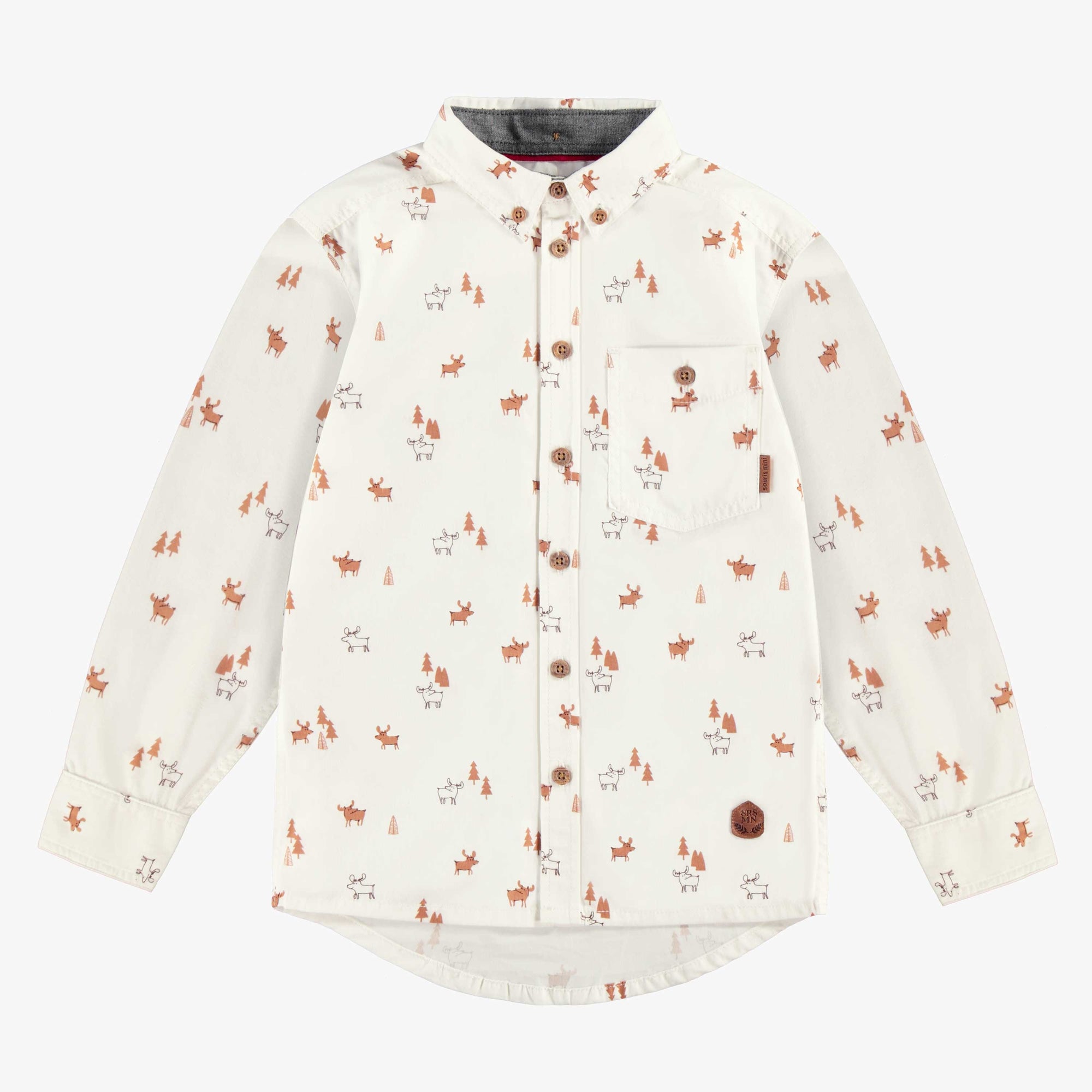 Chemise crème à motifs de rennes en popeline de coton, enfant || Cream reindeer shirt in cotton poplin, child